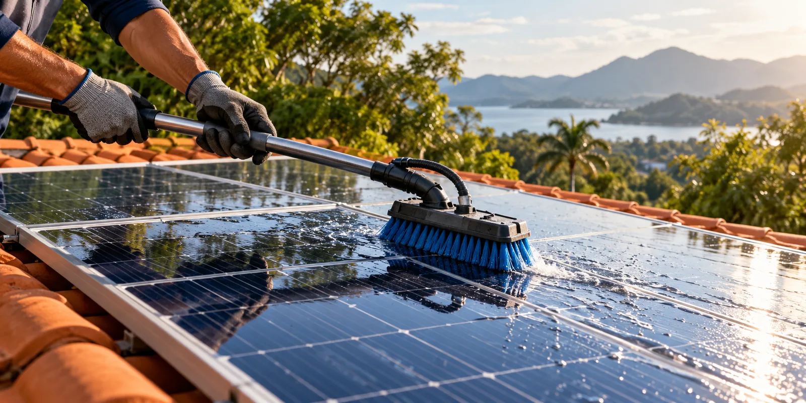 Limpeza profissional de painéis solares